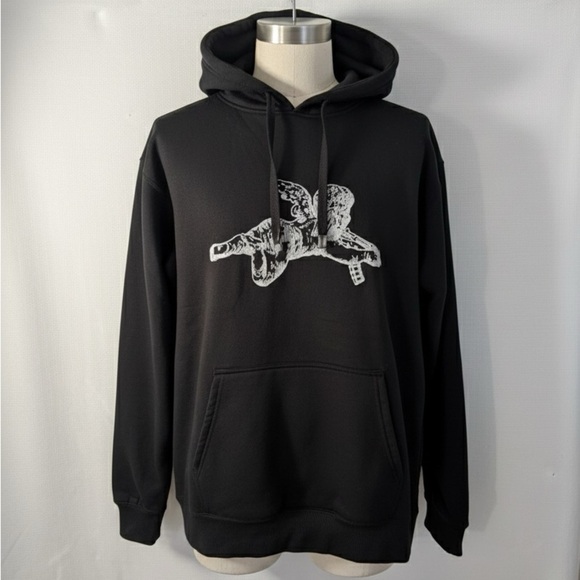 nona Other - NONA Fleece Black Hoodie L Angel Graphic Pullover